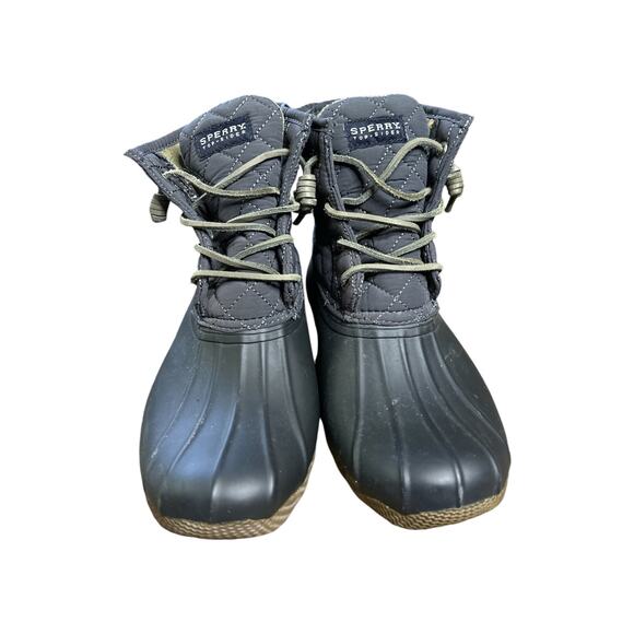 Women’s Sperry Top Sider Black/Grey Lace Up Duck Waterproof Rubber Boots Size 8 - Picture 4 of 7